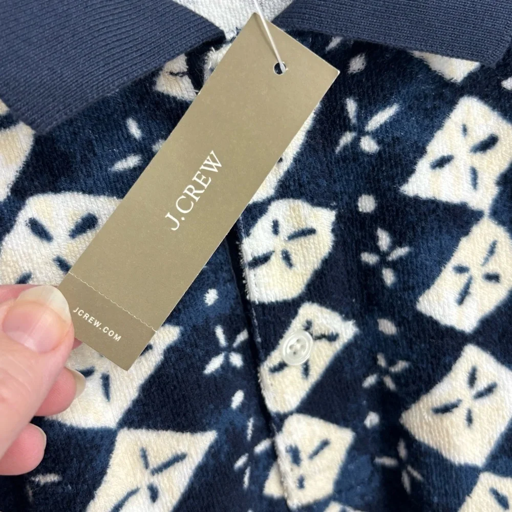 NWT J Crew polo oarsman navy terry cloth deco vacation poolside retro XXL - Picture 6 of 9
